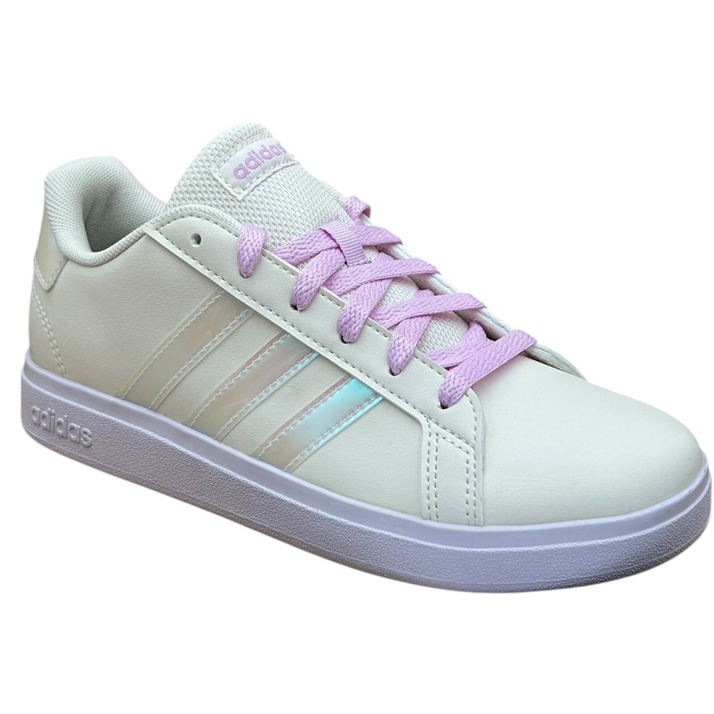 Adidas Grand Court Youth Girls Casual Sneakers Size 7 Chalk White-Lilac Low Top‎ - Picture 3 of 13